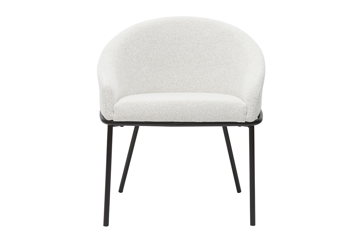 Chaise design en tissu velours chenille blanc cass et mtal noir JENNA