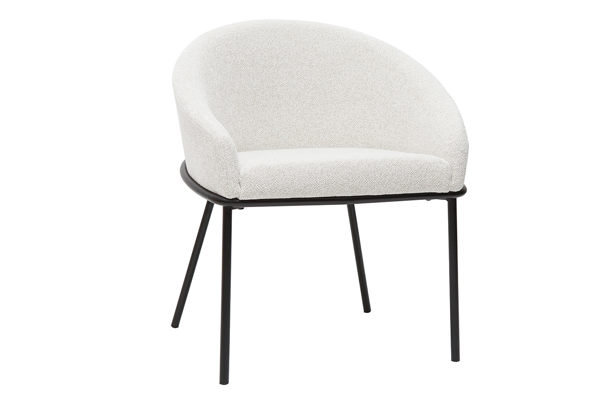 Chaise design en tissu velours chenille blanc cass et mtal noir JENNA