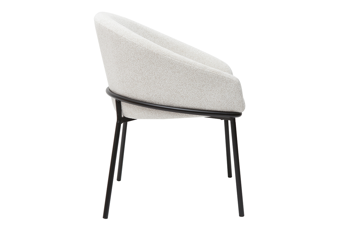 Chaise design en tissu velours chenille blanc cass et mtal noir JENNA