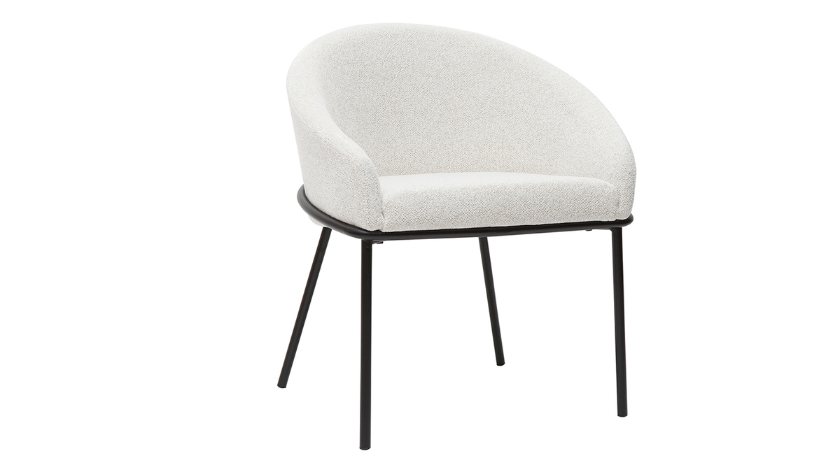 Chaise design en tissu velours chenille blanc cass et mtal noir JENNA