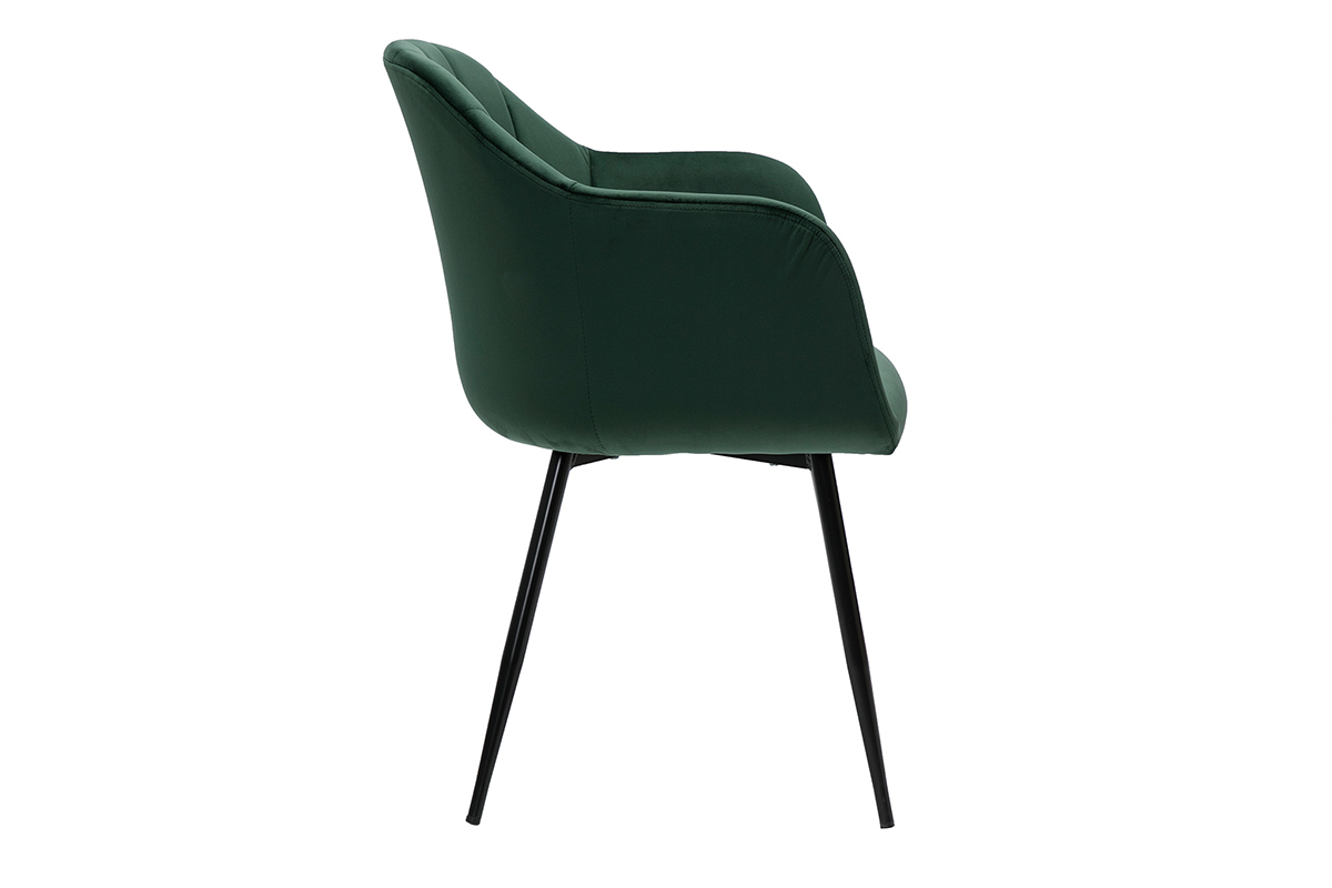 Chaise design en tissu velours vert fonc et mtal noir MILLY