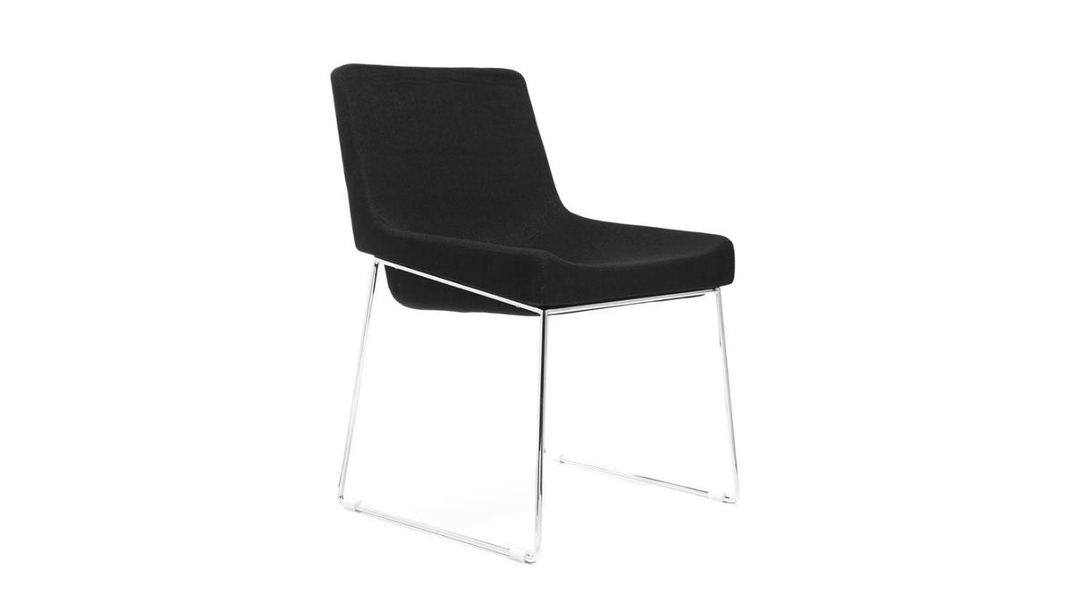 Chaise design polyester noir et acier chrom JACOB