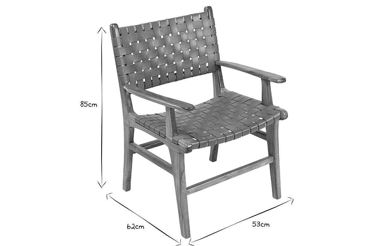 Chaise en bois teck massif et sangles en cuir marron LODGE