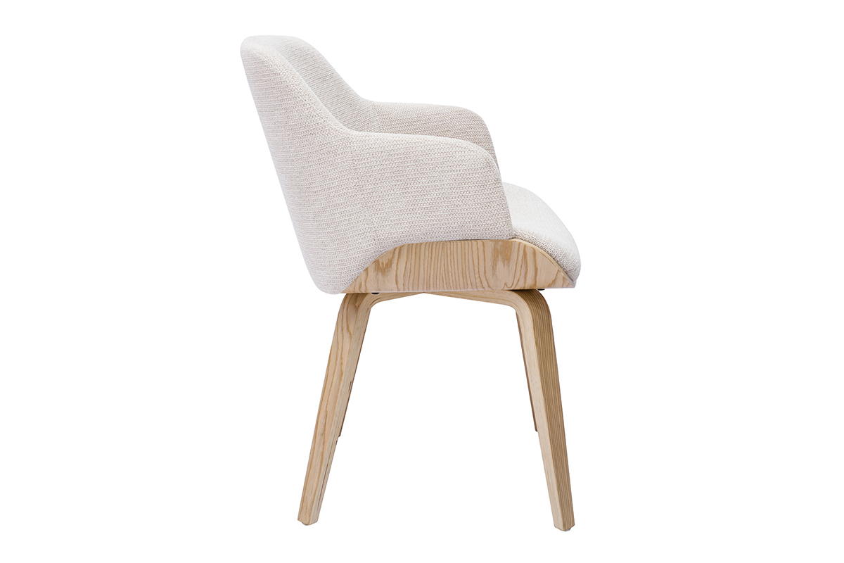 Chaise en tissu chenille beige et bois clair EARL