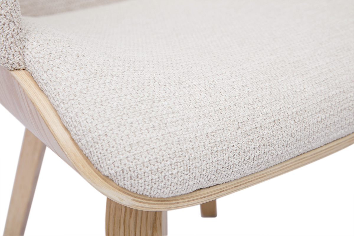 Chaise en tissu chenille beige et bois clair EARL