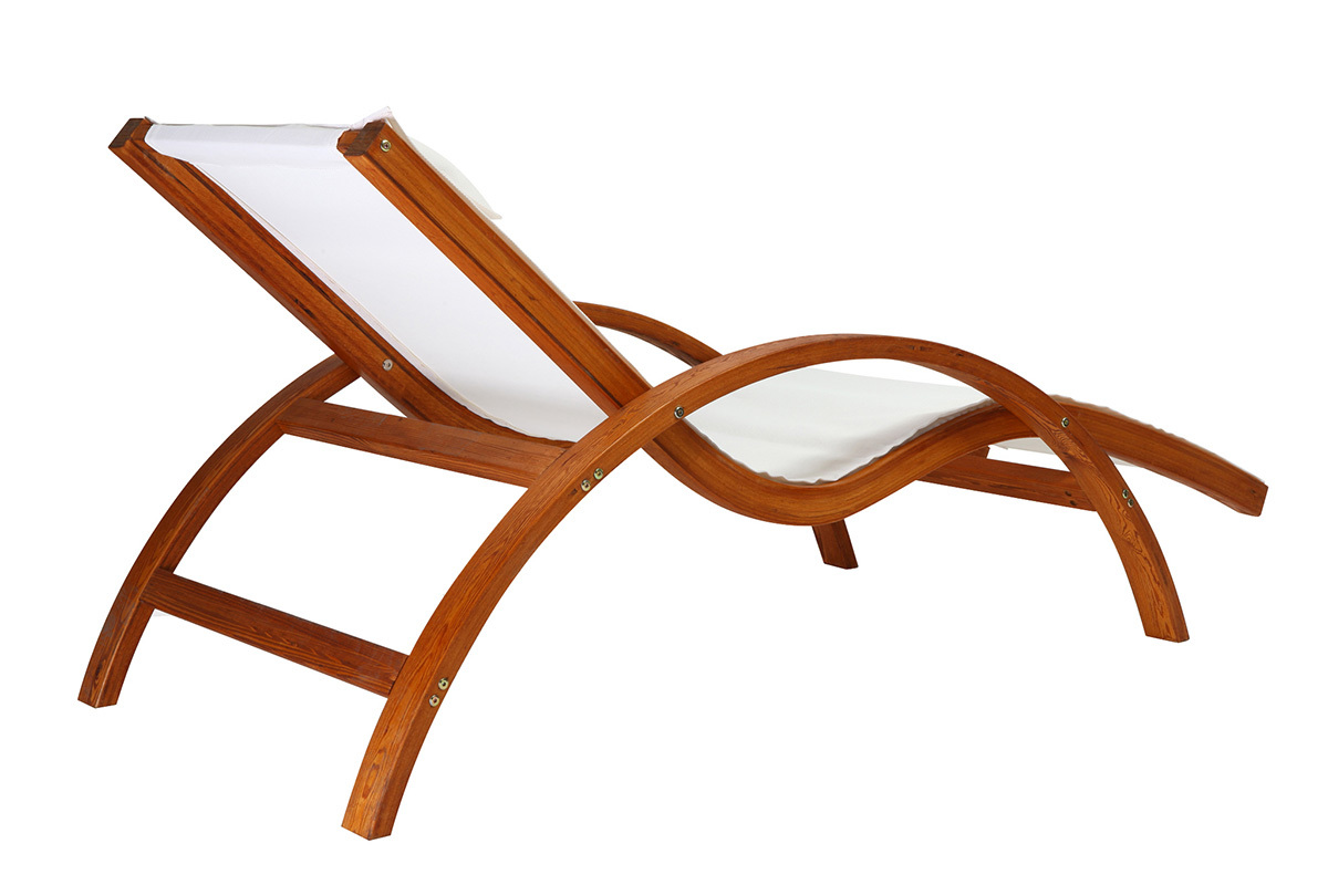 Chaise longue bain de soleil blanc cass et bois massif BIARRITZ