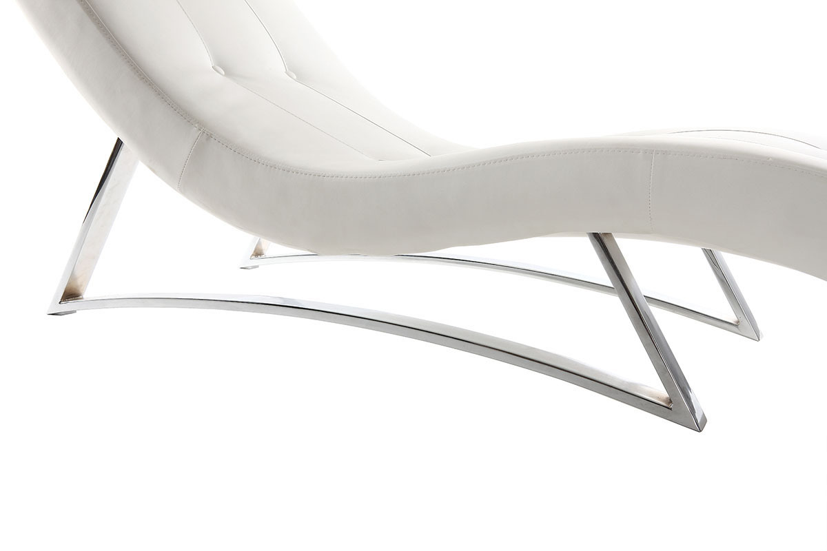 Chaise longue design blanc et acier chrom BARTY