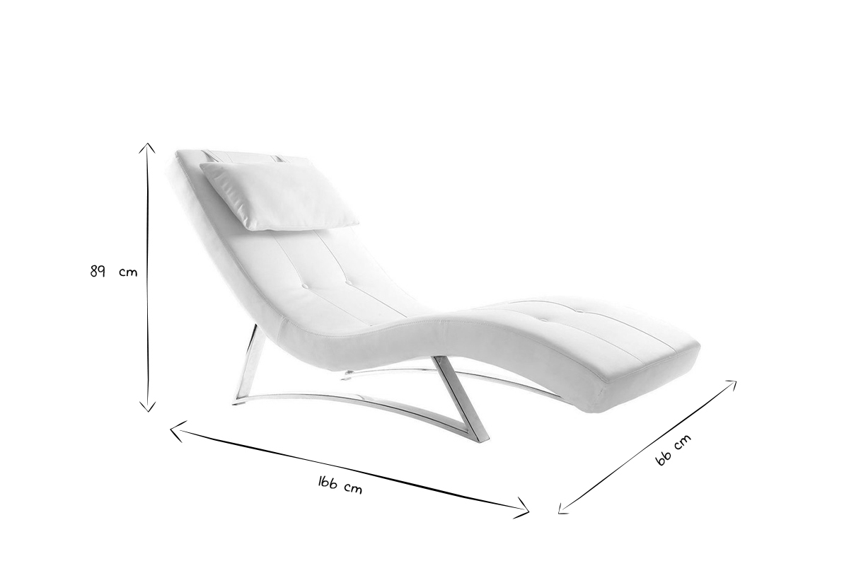 Chaise longue design blanc et acier chrom BARTY