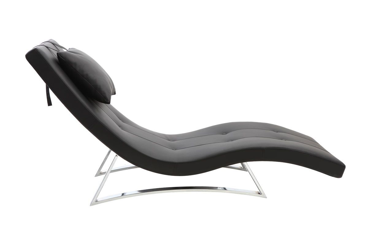 Chaise longue design noir et acier chrom BARTY