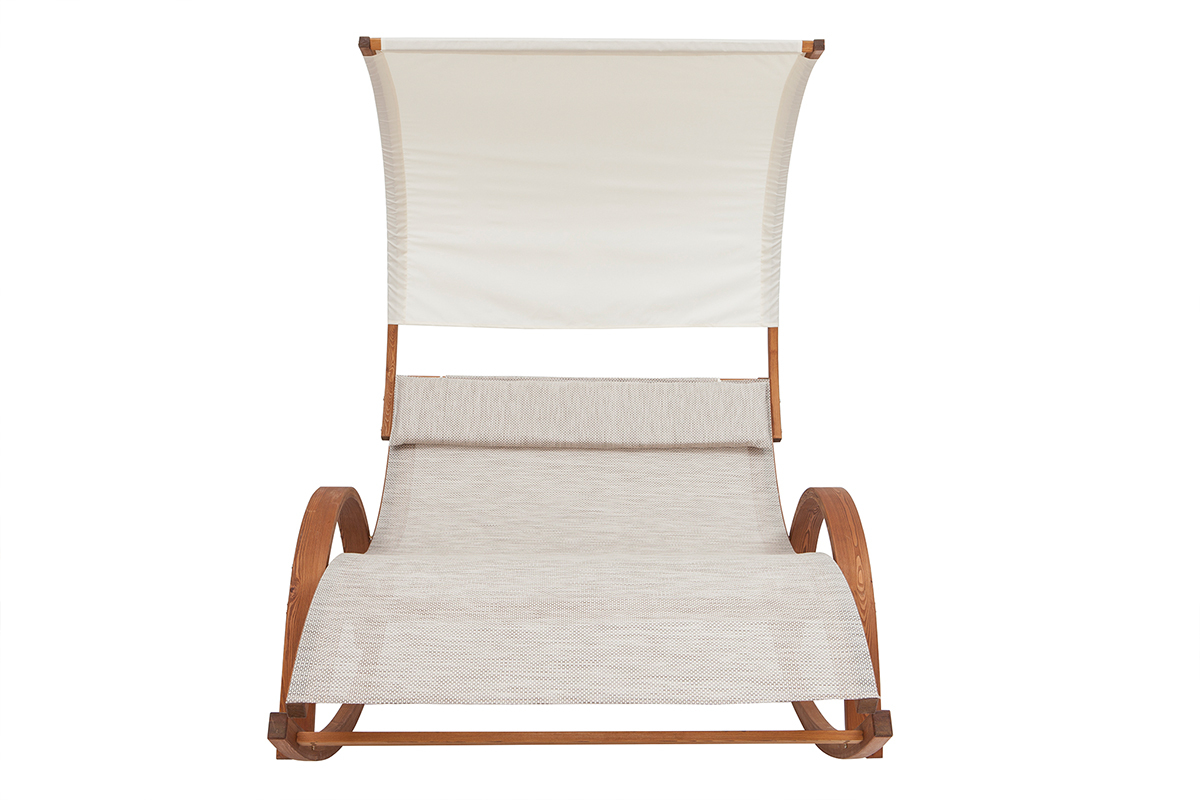 Chaise longue rocking chair 2 places blanc et bois massif NANAWA