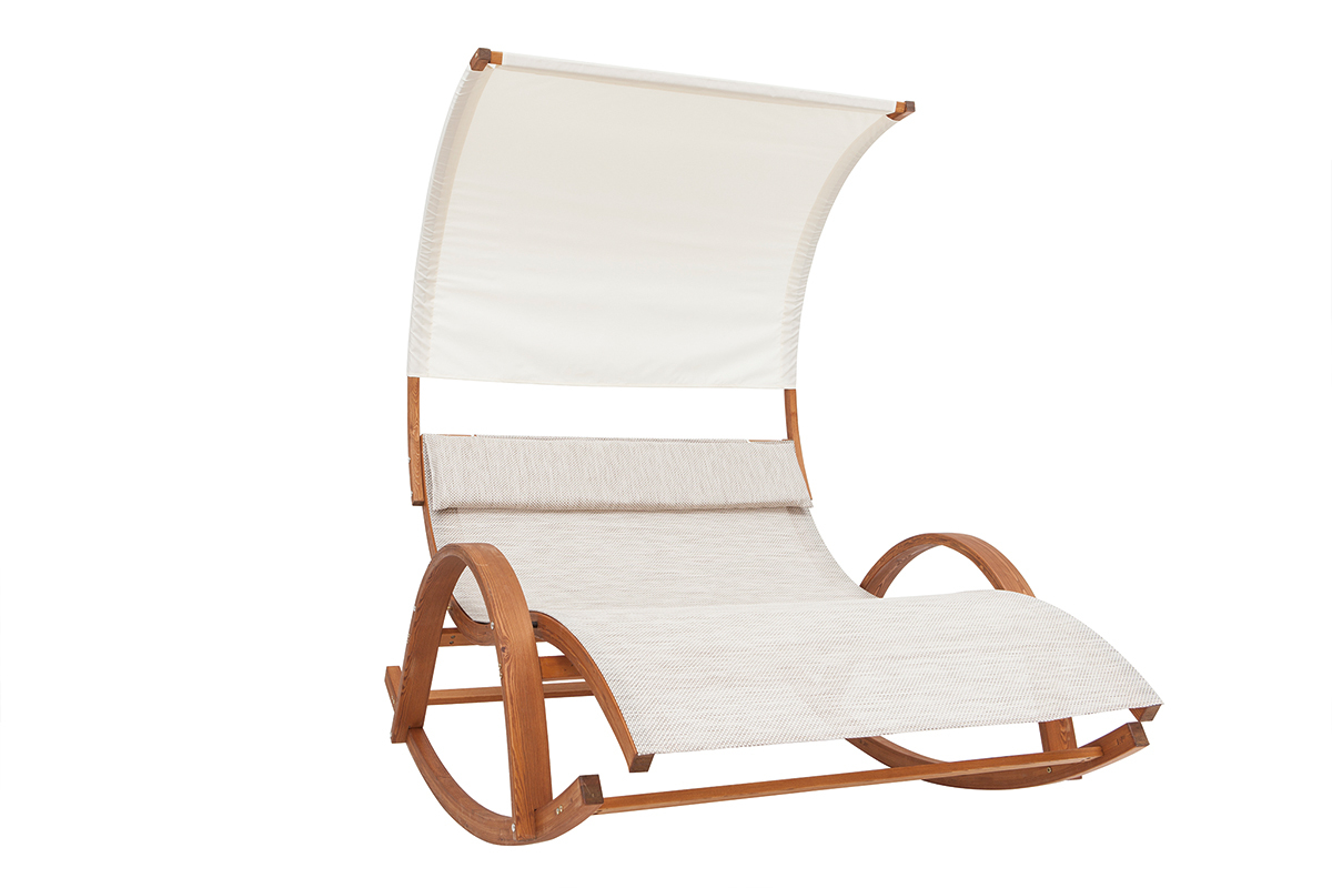 Chaise longue rocking chair 2 places blanc et bois massif NANAWA