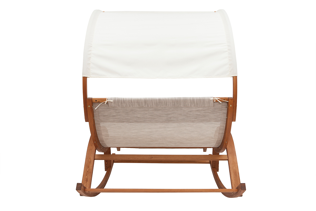 Chaise longue rocking chair 2 places blanc et bois massif NANAWA