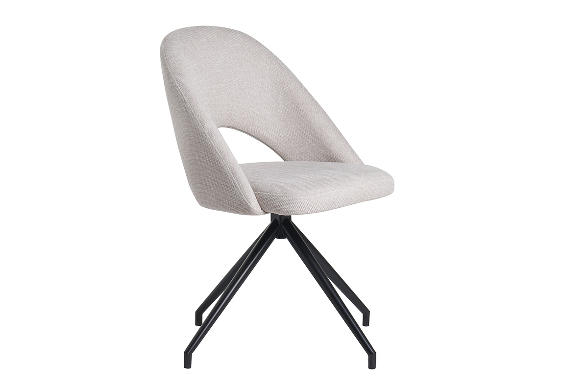 Chaise pivotante 360 en tissu effet velours textur beige et mtal noir COSETTE