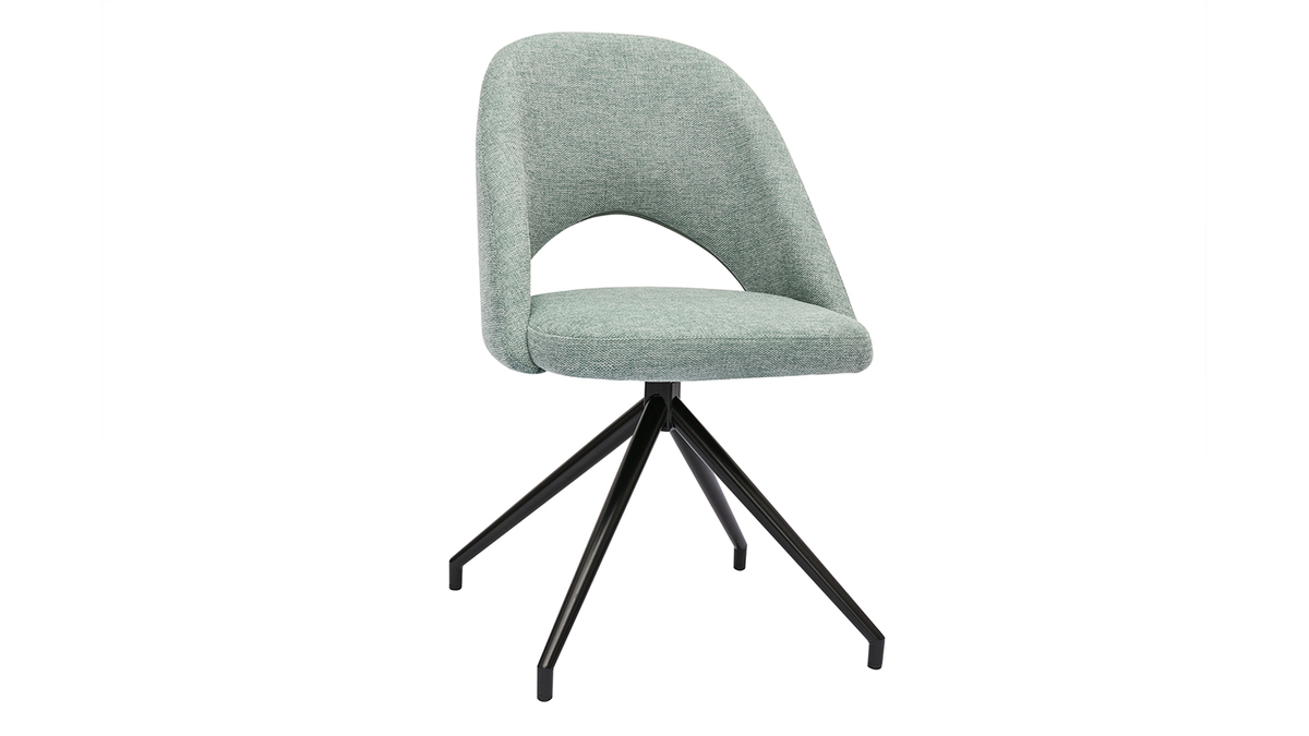 Chaise pivotante 360 en tissu effet velours textur vert cladon et mtal noir COSETTE