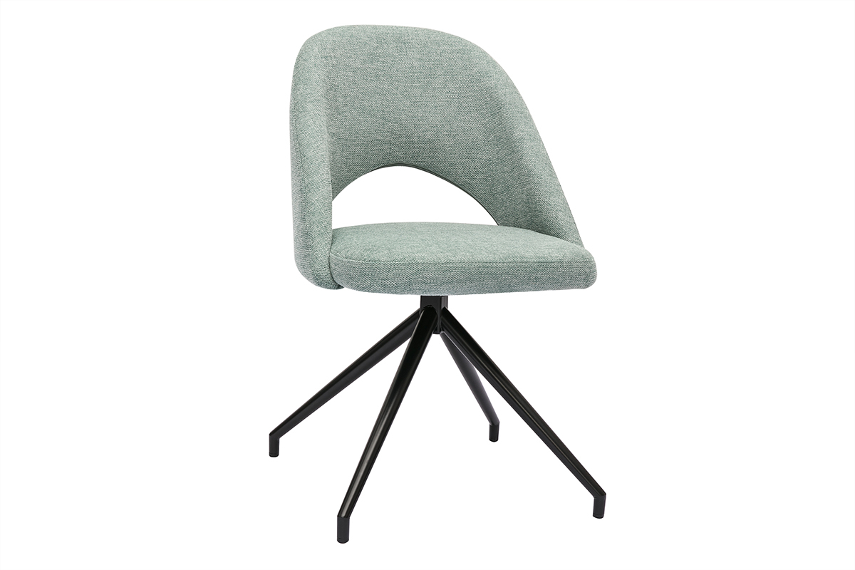 Chaise pivotante 360 en tissu effet velours textur vert cladon et mtal noir COSETTE