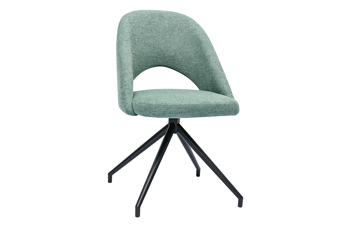 Chaise pivotante 360 en tissu effet velours textur vert cladon et mtal noir COSETTE