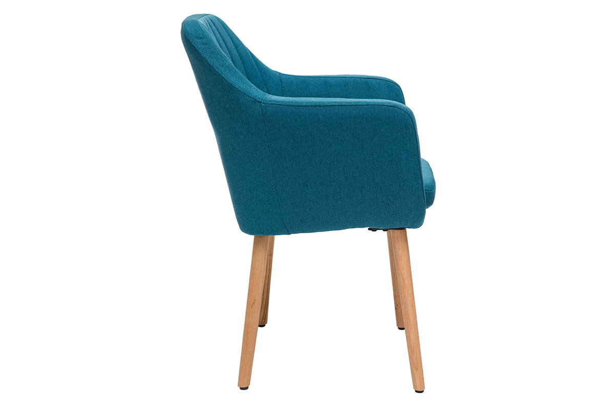 Chaise scandinave en tissu bleu canard et bois clair ALEYNA