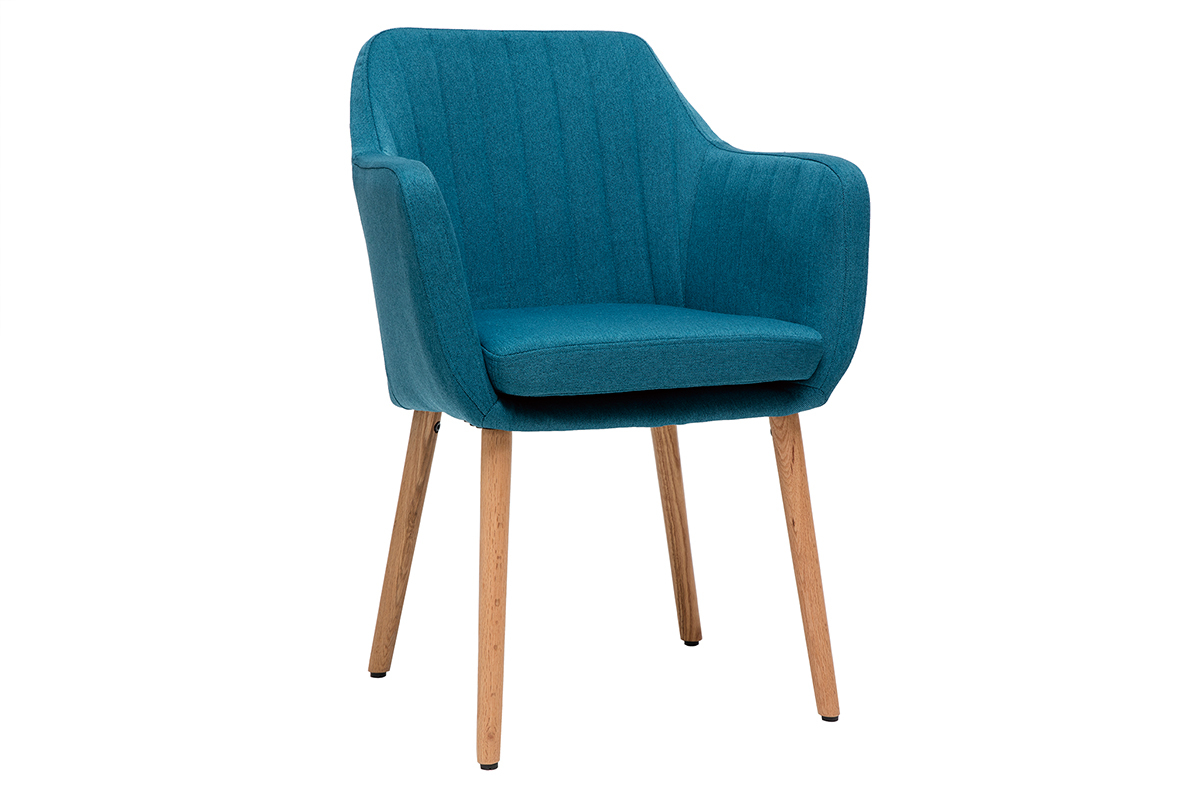 Chaise scandinave en tissu bleu canard et bois clair ALEYNA