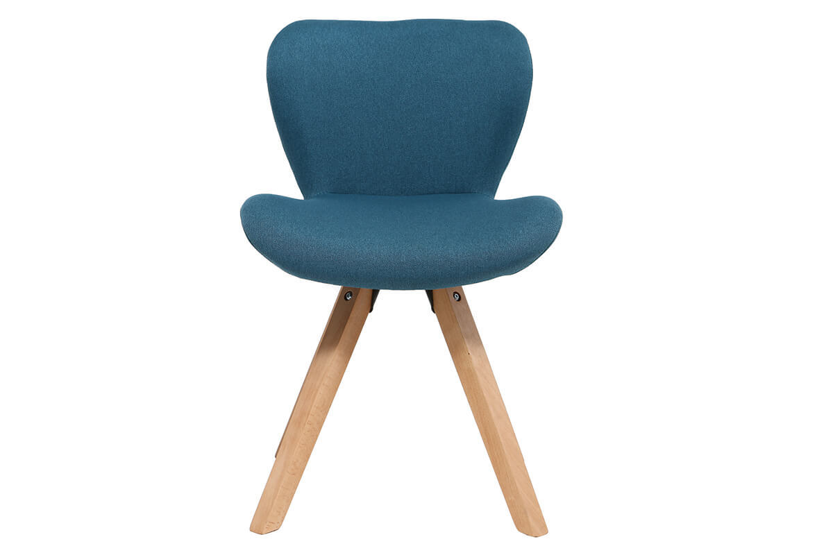 Chaise scandinave en tissu bleu canard et bois clair ANYA