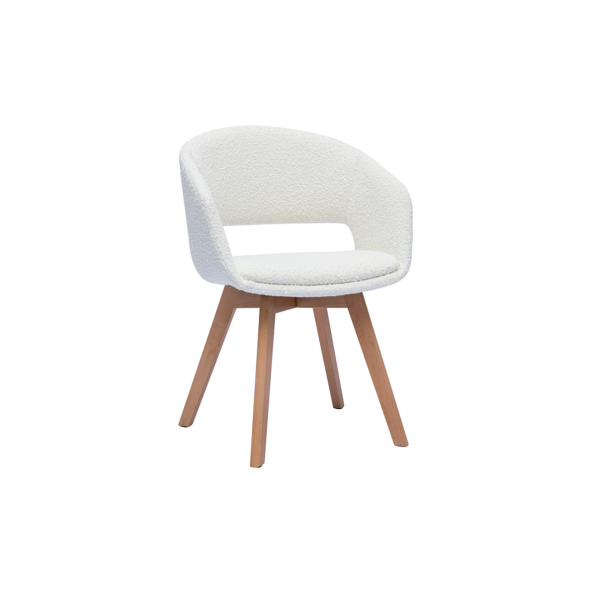 Chaise scandinave en tissu effet laine bouclée blanc et bois clair massif PRISMA