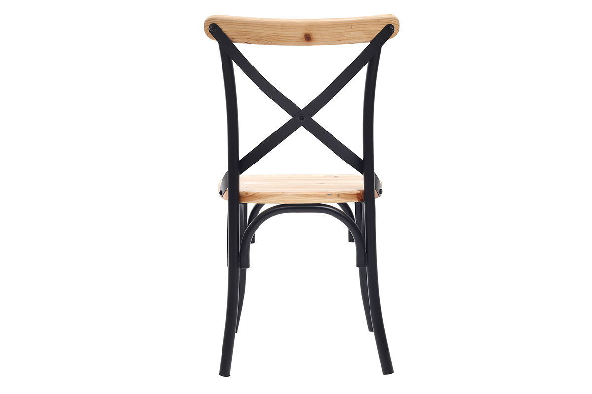 Chaises bistrot bois clair massif et mtal noir (lot de 2) JAKE