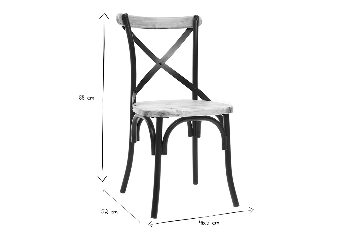 Chaises bistrot bois clair massif et mtal noir (lot de 2) JAKE