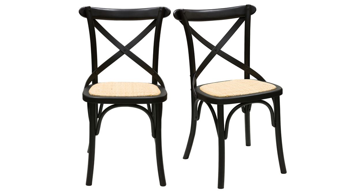 Chaises bistrot en bois noir et cannage en rotin (lot de 2) MARCEL