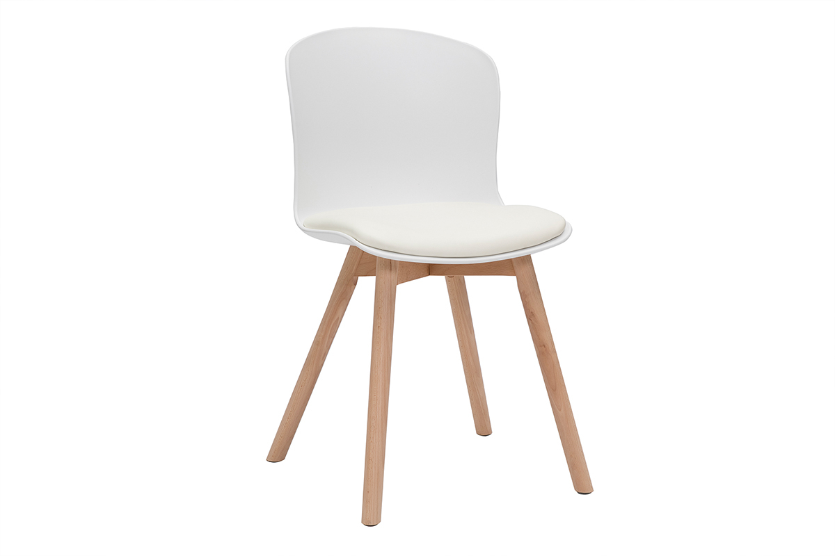 Chaises blanches et bois clair massif (lot de 2) ARISTA