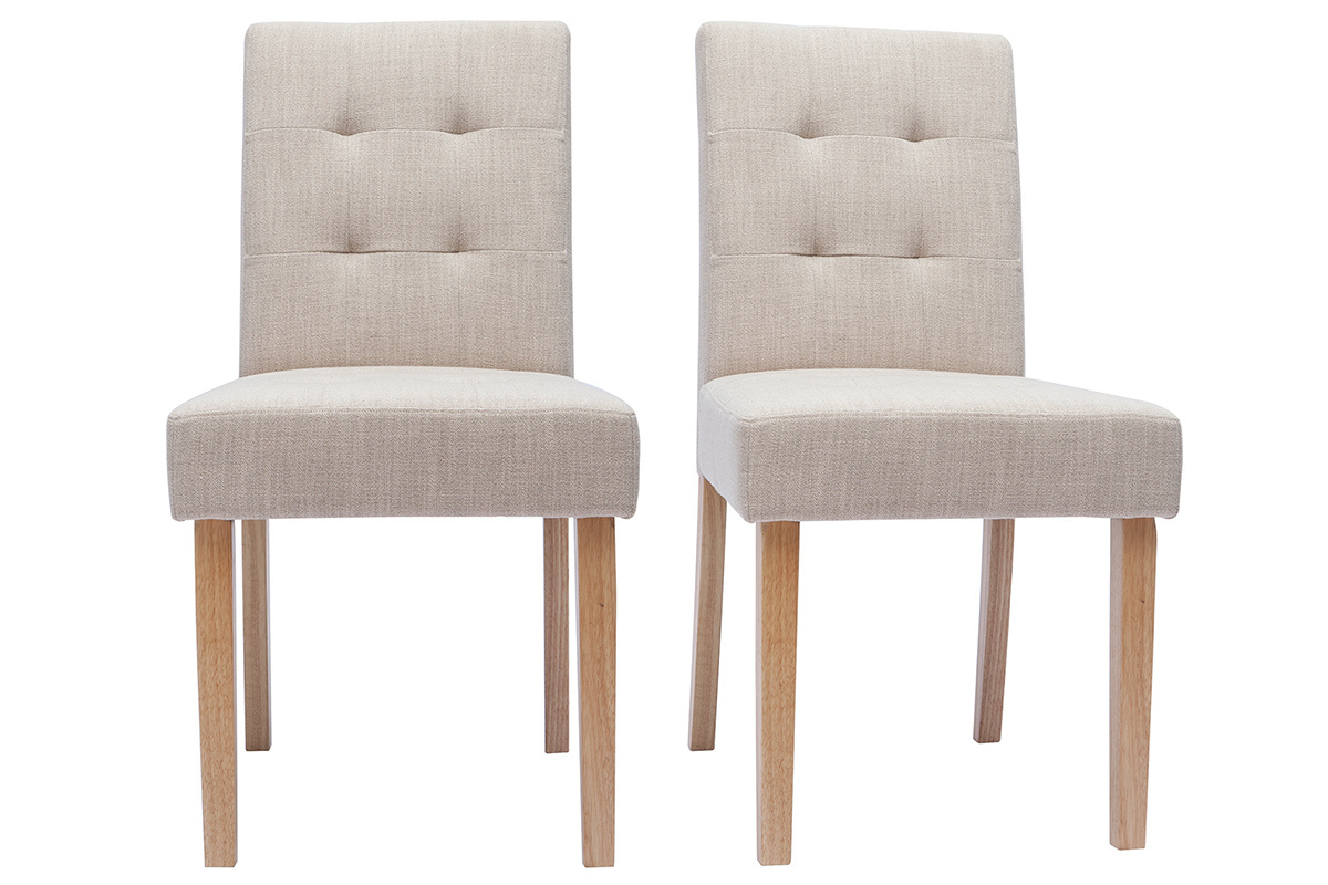 Chaises capitonnes en tissu beige naturel et bois clair (lot de 2) ESTER