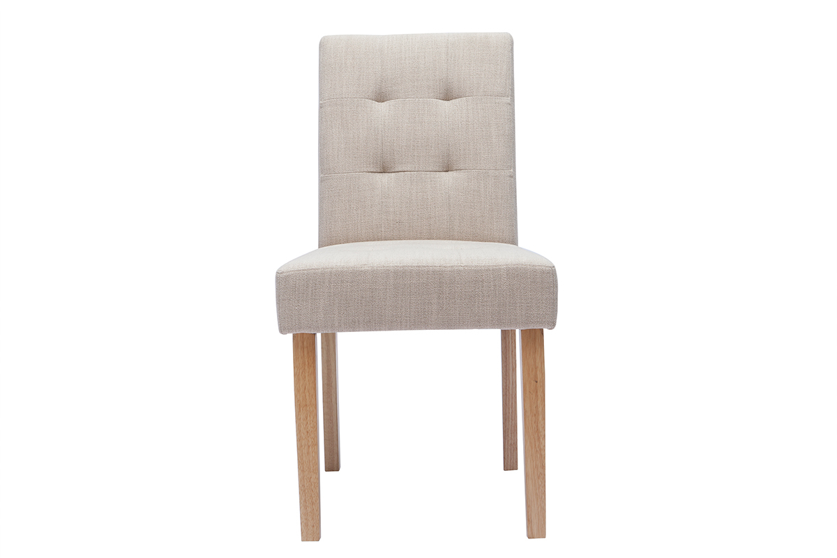 Chaises capitonnes en tissu beige naturel et bois clair (lot de 2) ESTER