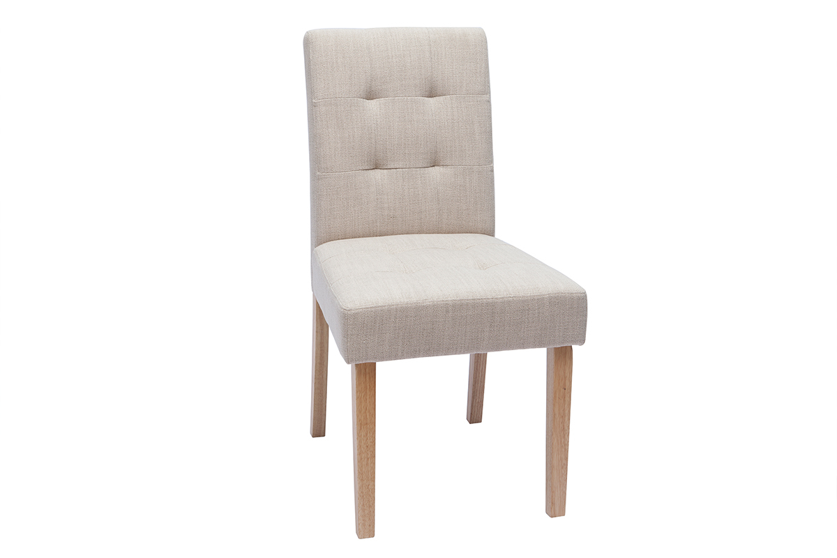 Chaises capitonnes en tissu beige naturel et bois clair (lot de 2) ESTER