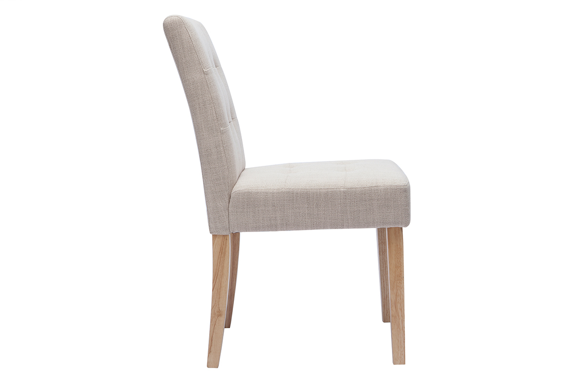 Chaises capitonnes en tissu beige naturel et bois clair (lot de 2) ESTER