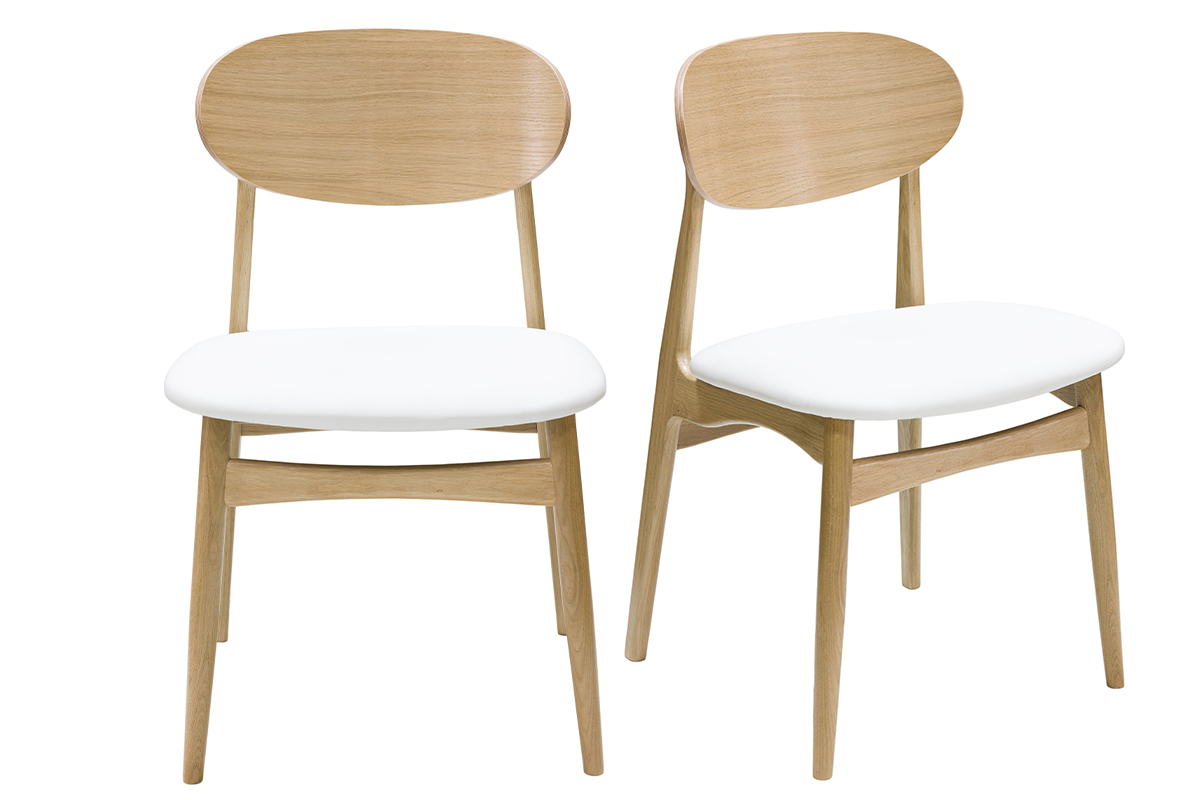 Chaises design blanc et bois clair chne massif (lot de 2) VICKY