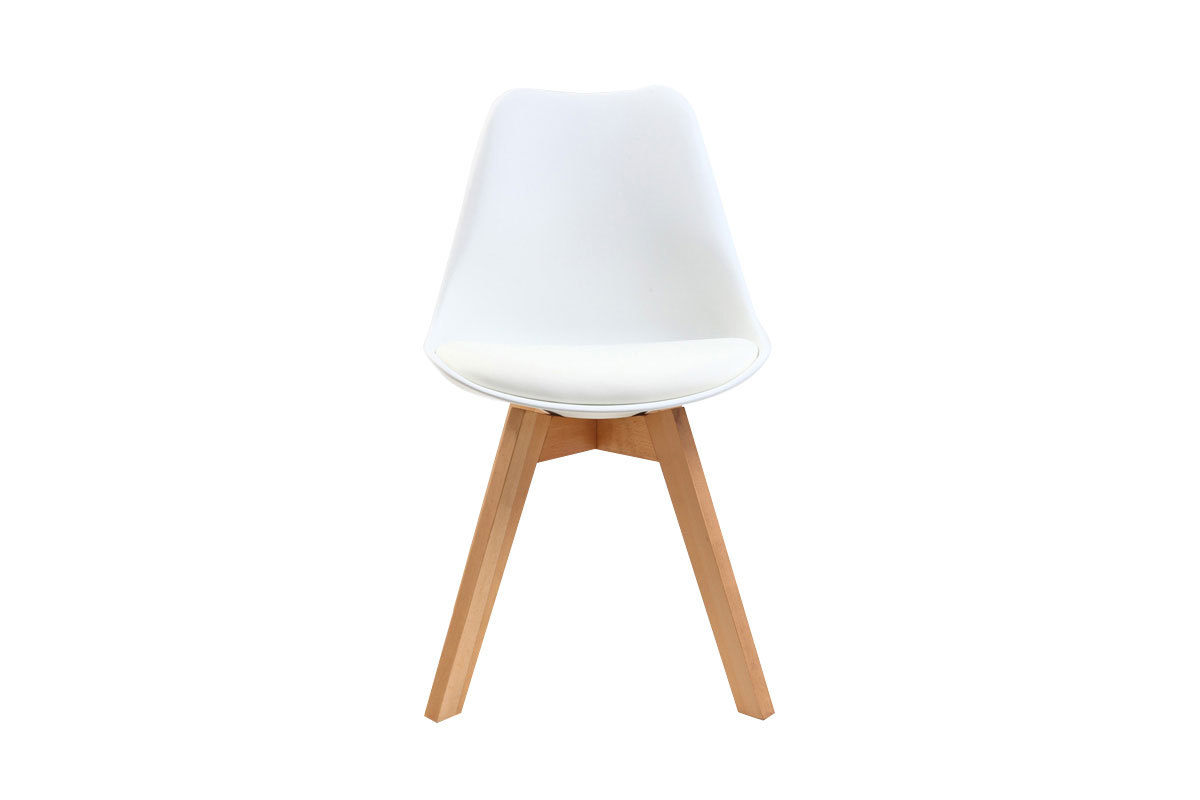 Chaises design blanc et bois clair massif (lot de 2) PAULINE