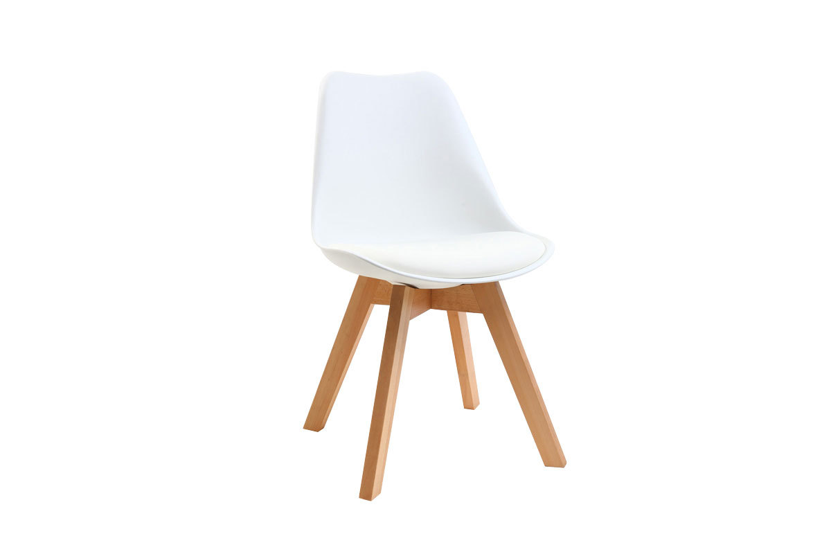 Chaises design blanc et bois clair massif (lot de 2) PAULINE