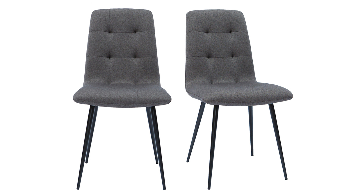 Chaises design capitonnes en tissu gris et mtal noir (lot de 2) ESCAPE