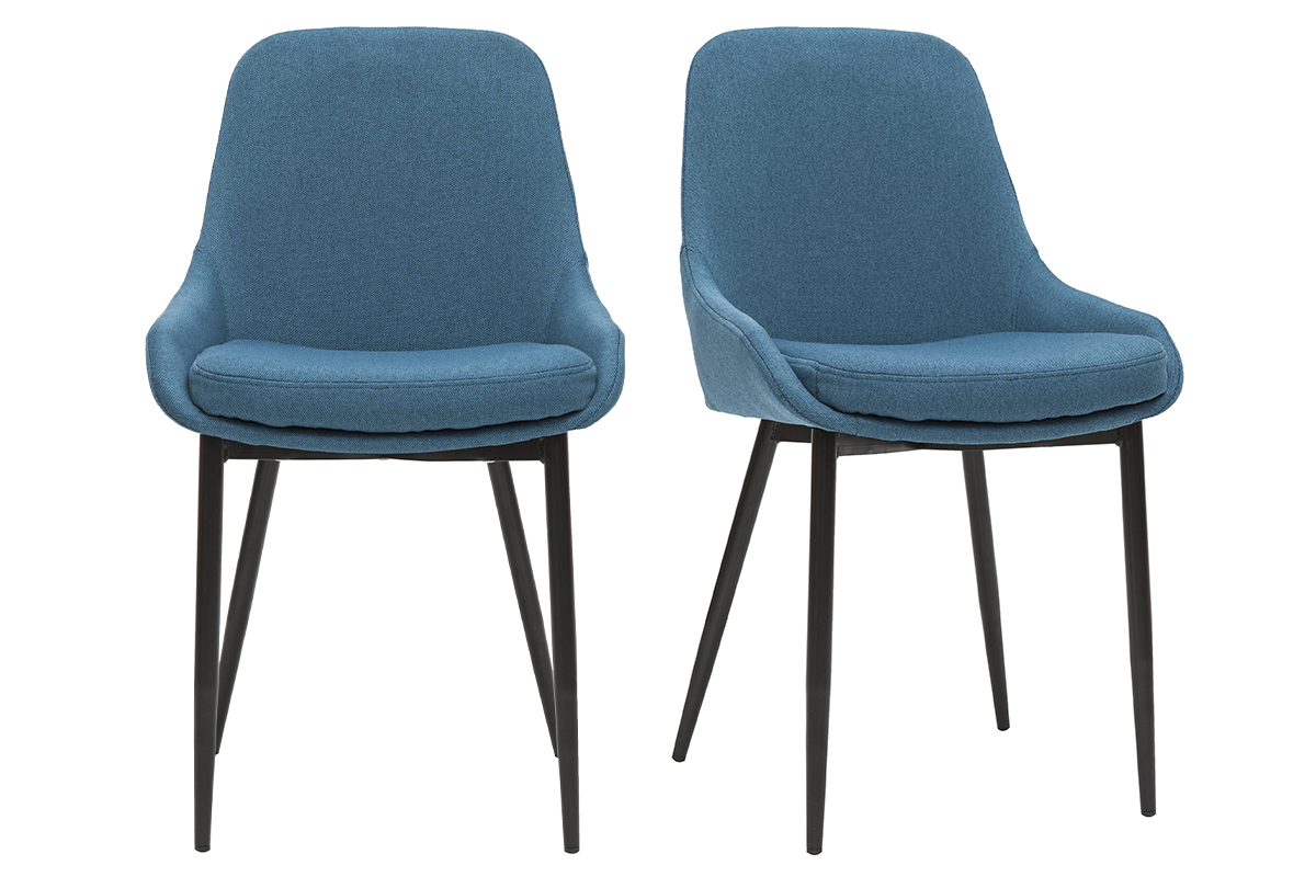 Chaises design en tissu bleu canard et mtal noir (lot de 2) HOLO