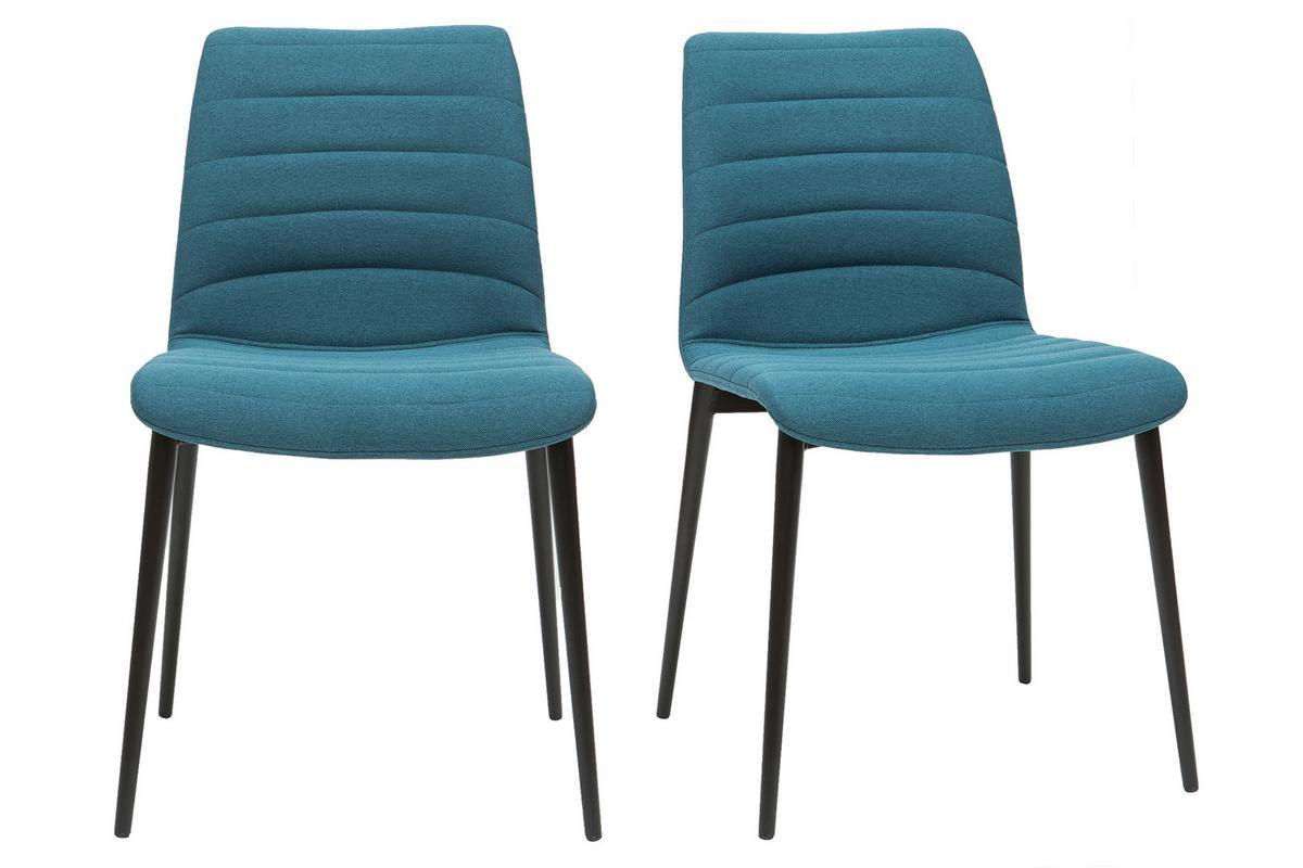 Chaises design en tissu bleu canard et mtal noir (lot de 2) ZADIG