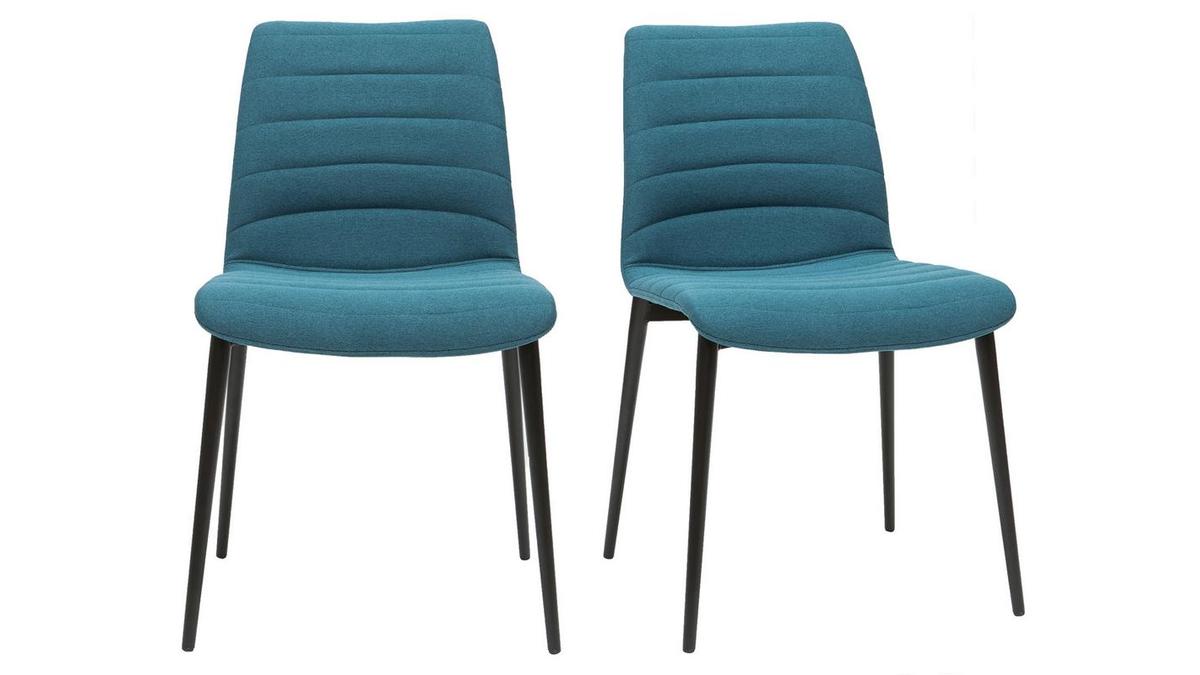 Chaises design en tissu bleu canard et mtal noir (lot de 2) ZADIG