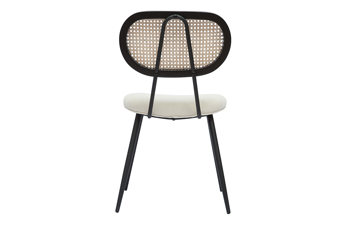 Chaises design en tissu effet laine boucle blanc cass, mtal noir et cannage rotin naturel (lot de 2) TOLMA