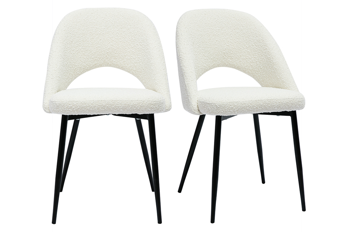 Chaises design en tissu effet laine boucle blanc et mtal noir (lot de 2) COSETTE