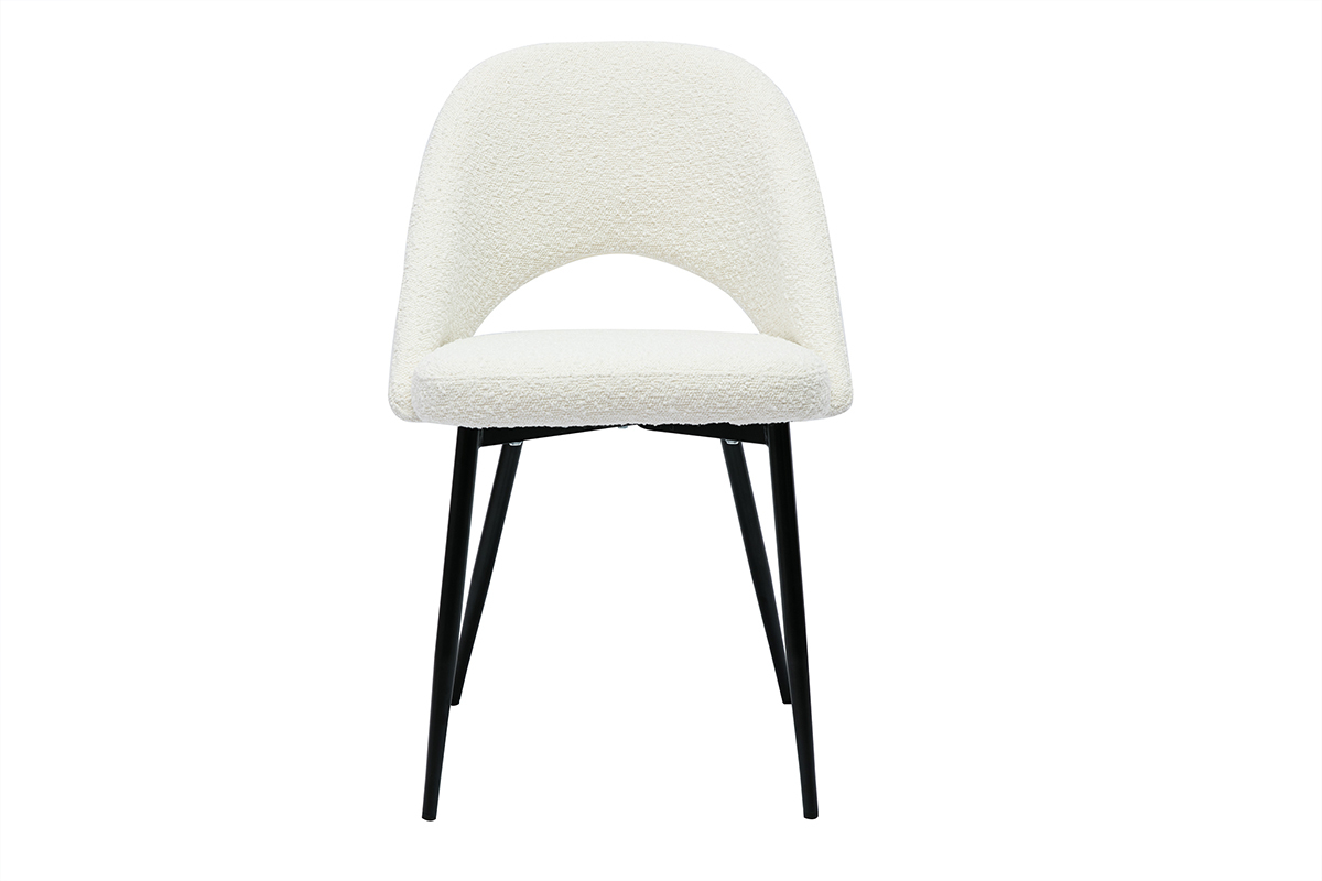 Chaises design en tissu effet laine boucle blanc et mtal noir (lot de 2) COSETTE