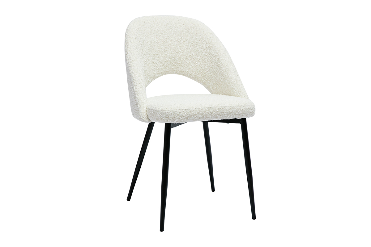 Chaises design en tissu effet laine boucle blanc et mtal noir (lot de 2) COSETTE