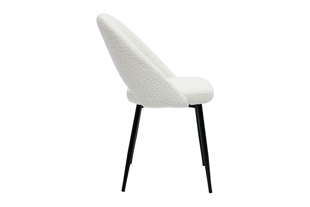 Chaises design en tissu effet laine boucle blanc et mtal noir (lot de 2) COSETTE