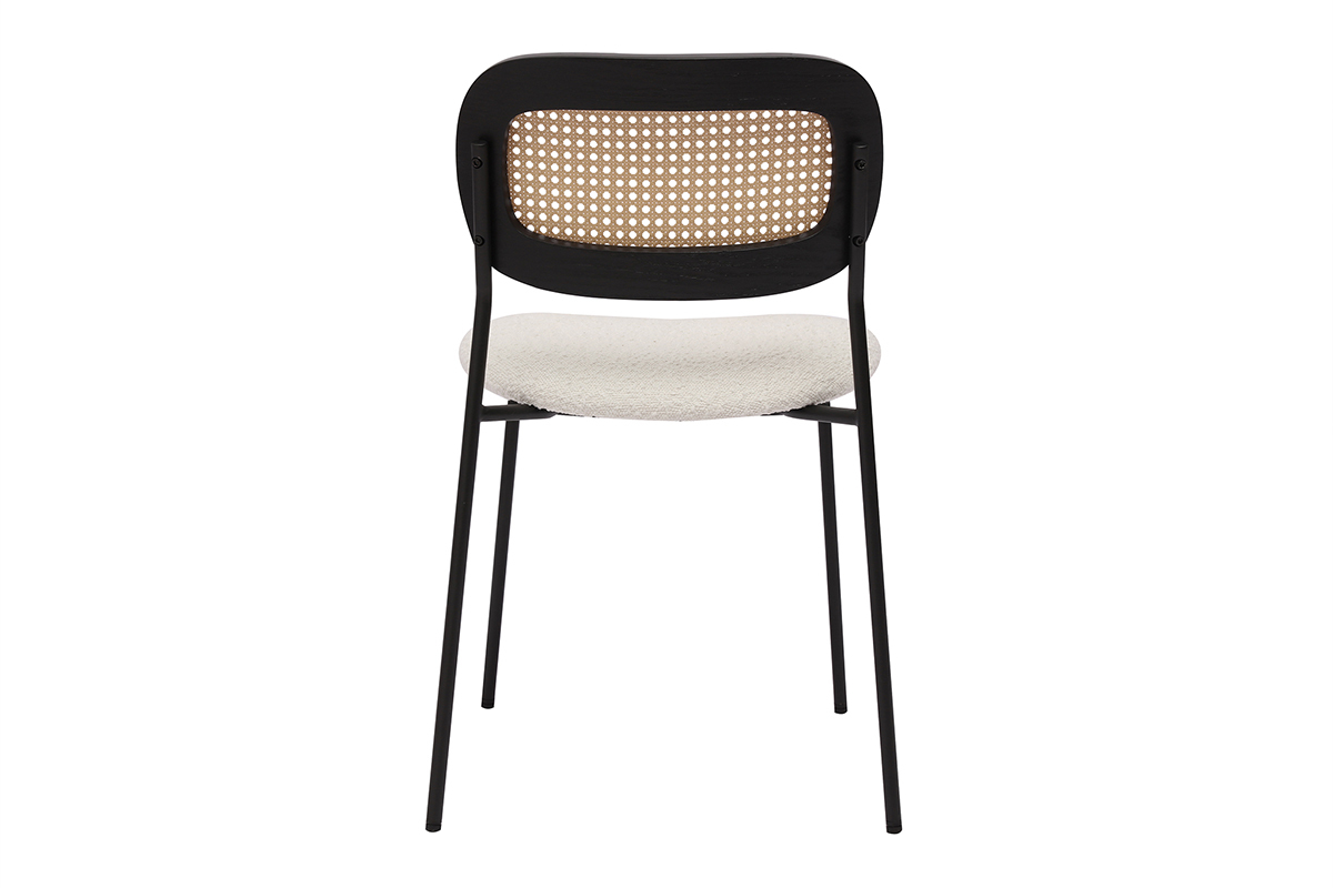 Chaises design en tissu effet laine boucle blanc, mtal noir et cannage rotin (lot de 2) MIRANDA