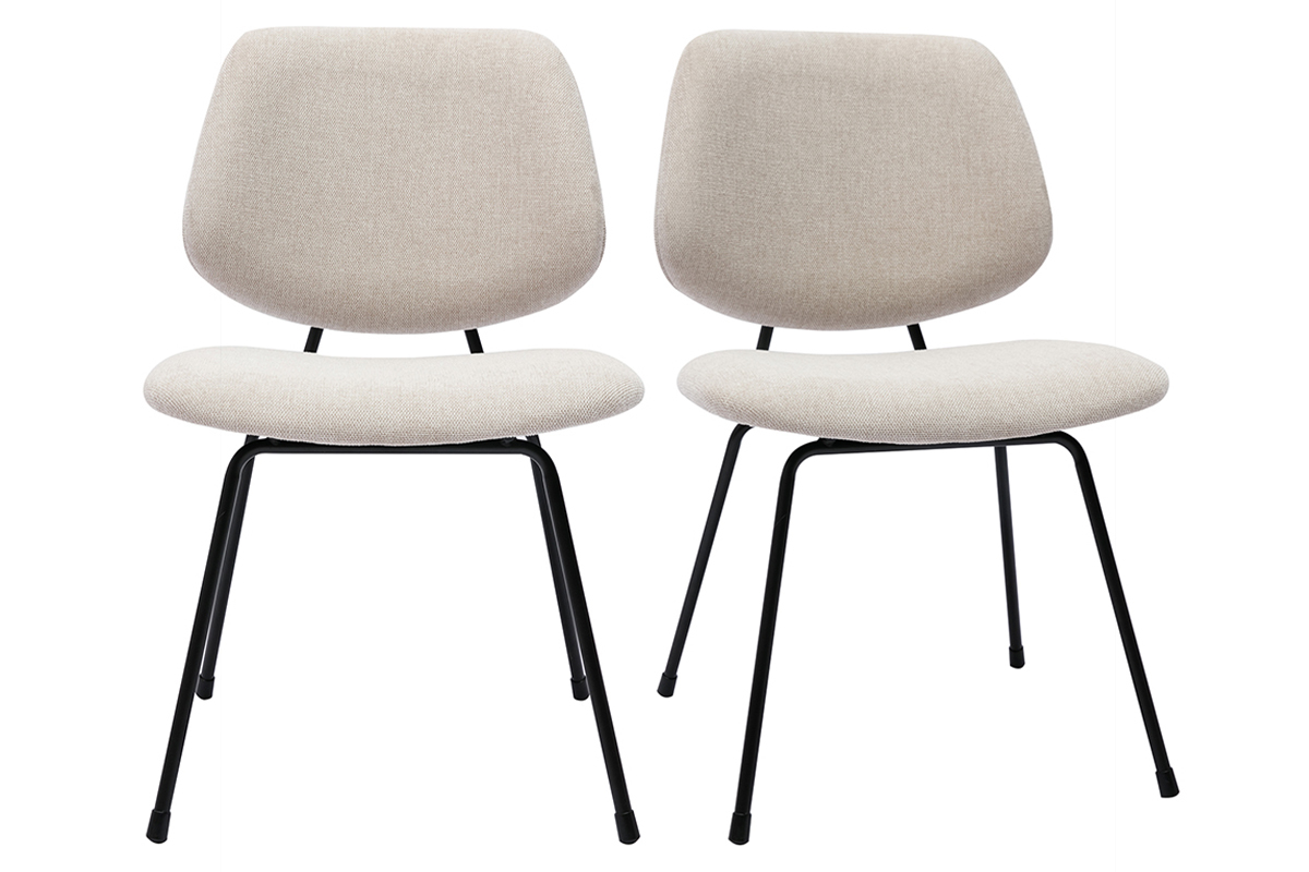 Chaises design en tissu effet velours beige et mtal noir (lot de 2) BARNET