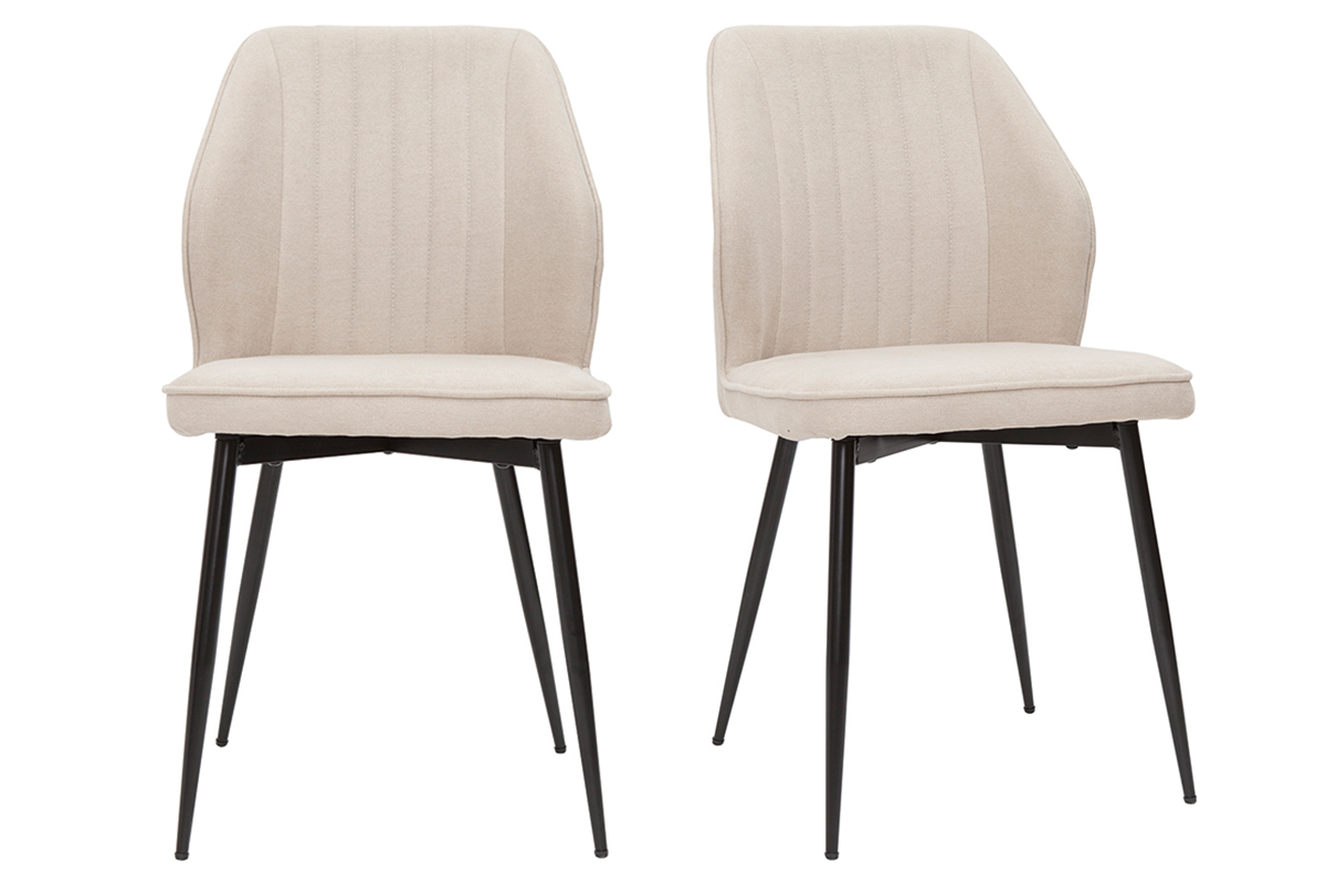 Chaises design en tissu effet velours beige et mtal noir (lot de 2) FANETTE