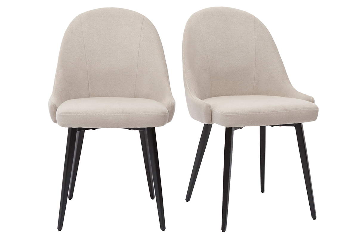 Chaises design en tissu effet velours beige et mtal noir (lot de 2) REEZ