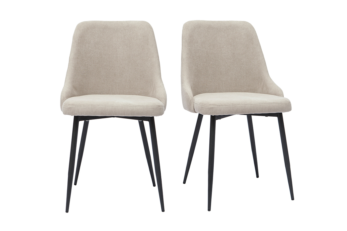 Chaises design en tissu effet velours beige naturel et mtal noir (lot de 2) CULT