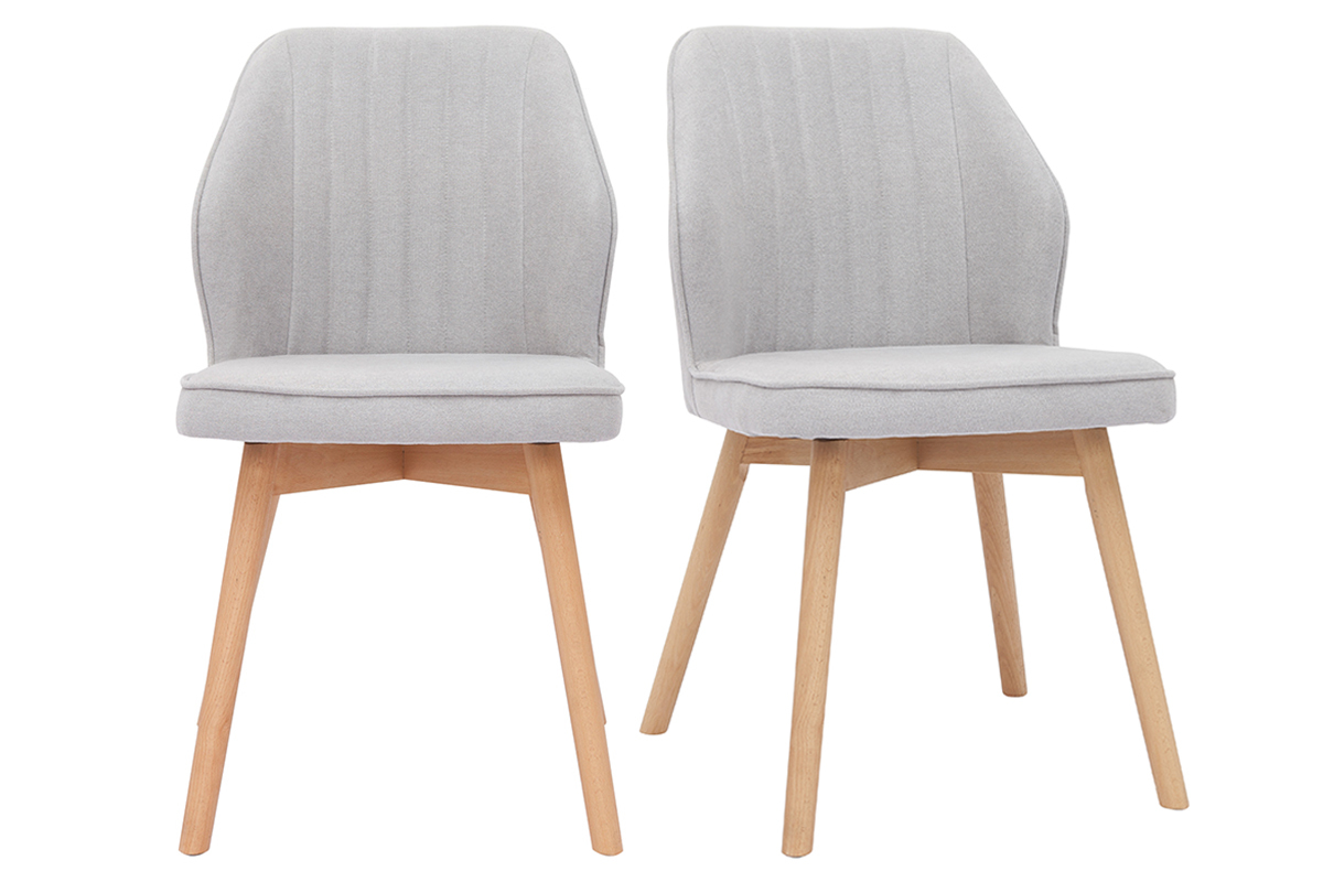 Chaises design en tissu effet velours gris et bois clair (lot de 2) FANETTE